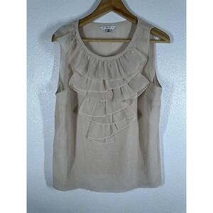 Cabi Shirt Womens Medium Beige Ruffle Front Sleeveless Blouse Casual Top